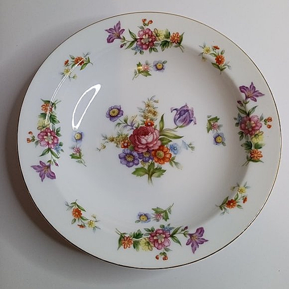 Aladdin Dresdenia Flower Transfer Ware Gold Rimmed Bowl Deep Plate 7.5"